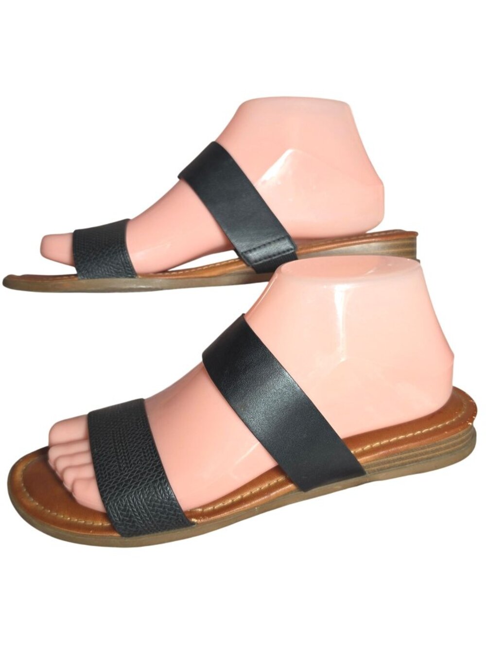 Women's Jellypop Kirara Black Tan 2 Strap Sandals Slip Ons Size 8 Slides Shoes